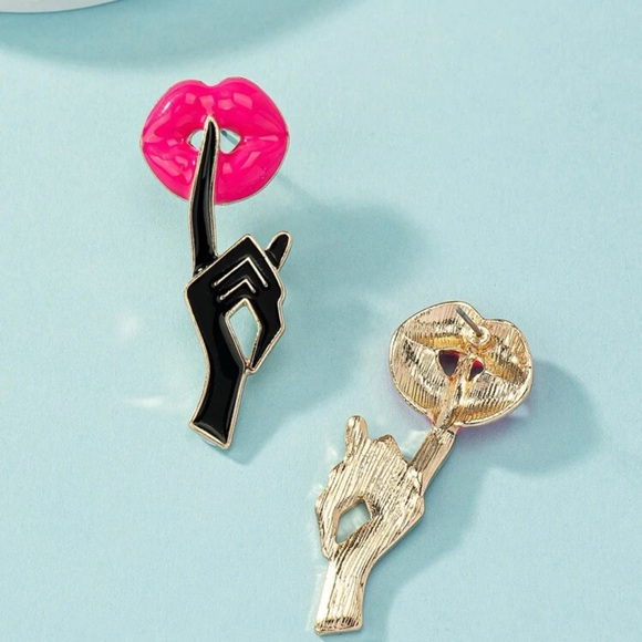 Pink Lip Shhhhh Earrings - Picture 2 of 2